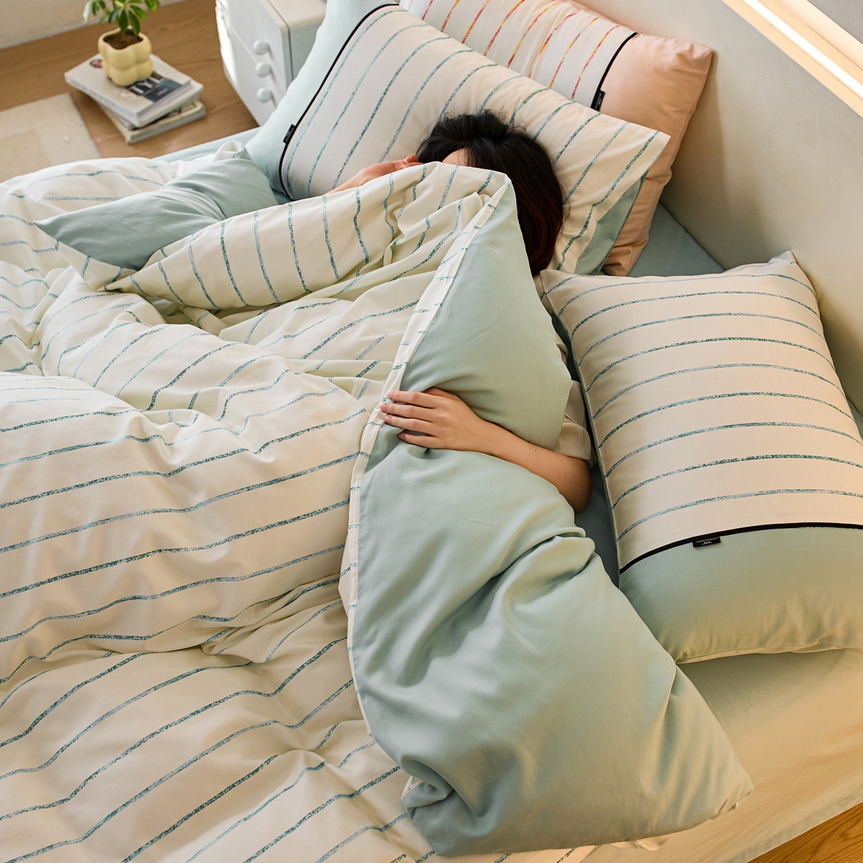 91家纺网 家纺一手货源 找家纺 安莱生活 2025新品天丝棉磨毛（1+1+1>3）暖漾系列四件套 暖漾-蓝