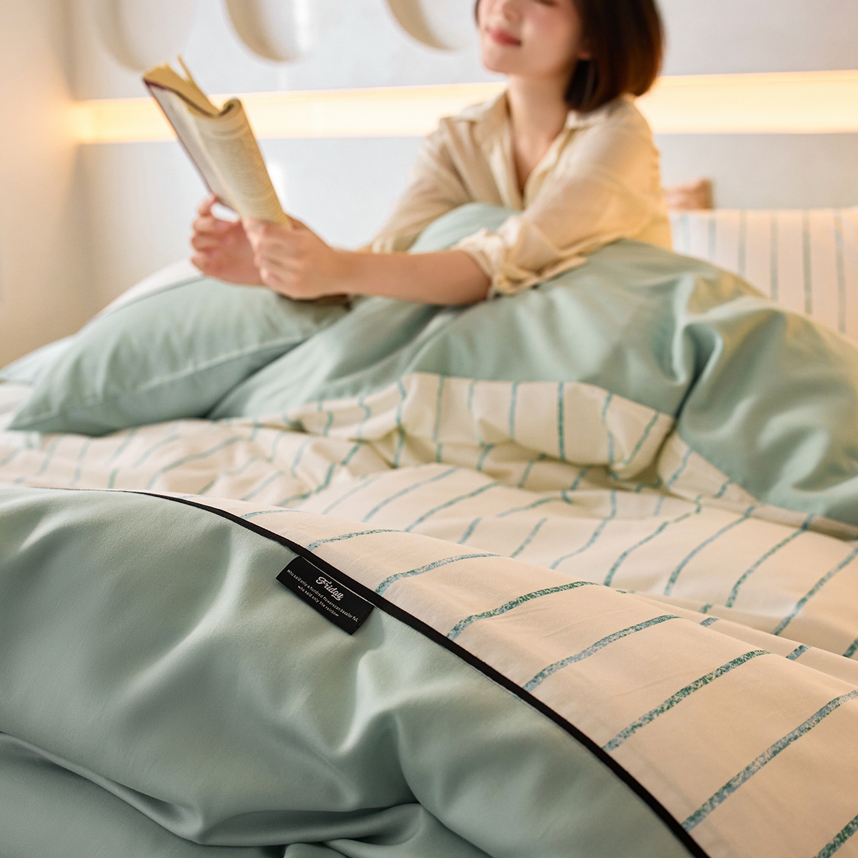 91家纺网 家纺一手货源 找家纺 安莱生活 2025新品天丝棉磨毛（1+1+1>3）暖漾系列四件套 暖漾-蓝