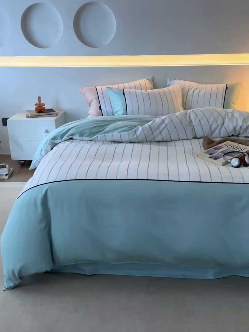 91家纺网 家纺一手货源 找家纺 安莱生活 2025新品天丝棉磨毛（1+1+1>3）暖漾系列四件套 暖漾-蓝