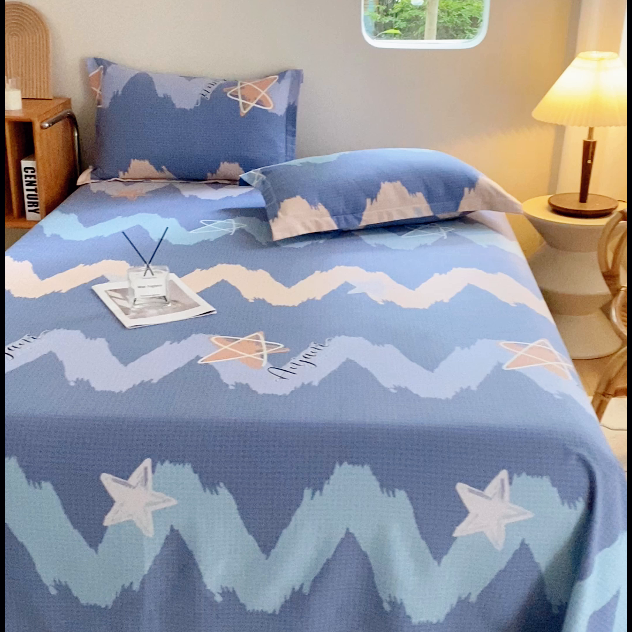 91家纺网 家纺一手货源 找家纺 小叮当家纺仓储工厂店 2025新款（买家秀 不断货）A类全棉纯棉磨毛单床单 床单单件 波纹蓝