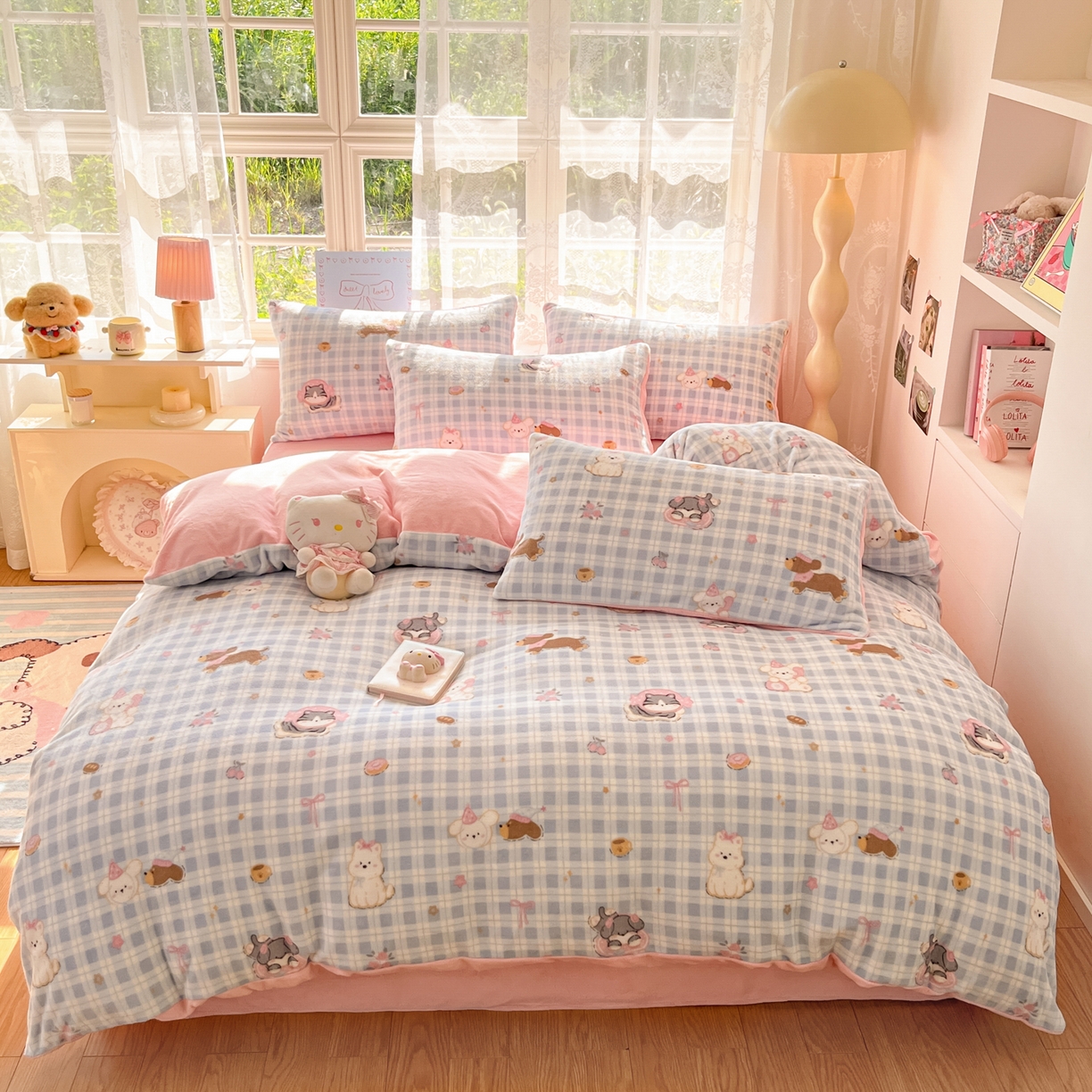 91家纺网 家纺一手货源 找家纺 如一 2025新款高克重卡通印花牛奶绒四件套第三批 蓝格汪