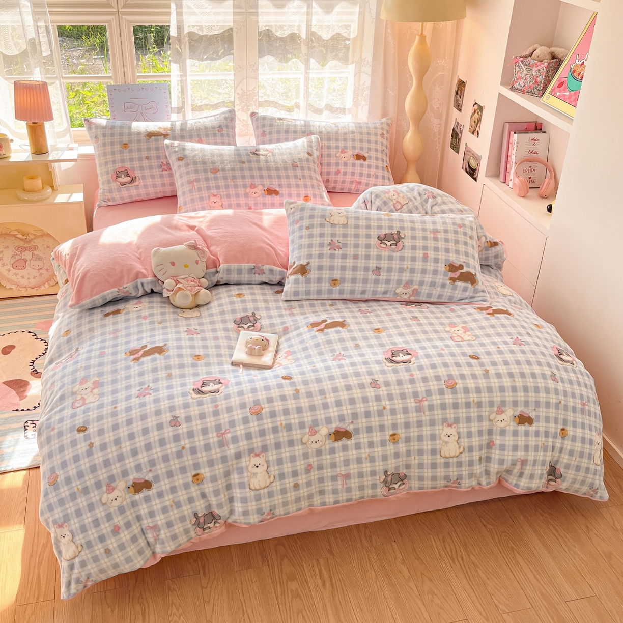 91家纺网 家纺一手货源 找家纺 如一 2025新款高克重卡通印花牛奶绒四件套第三批 蓝格汪