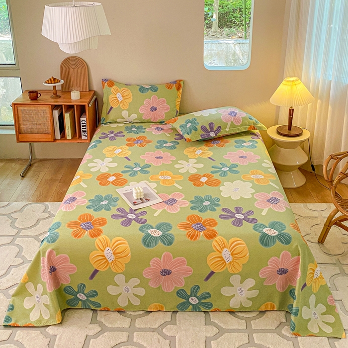 小叮当家纺仓储工厂店 2025新款（买家秀 不断货）A类全棉纯棉磨毛单床单 床单单件 花骨朵-绿