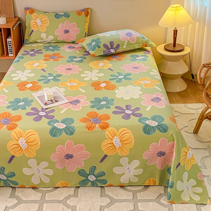 91家纺网 家纺一手货源 找家纺 小叮当家纺仓储工厂店 2025新款（买家秀 不断货）A类全棉纯棉磨毛单床单 床单单件 花骨朵-绿