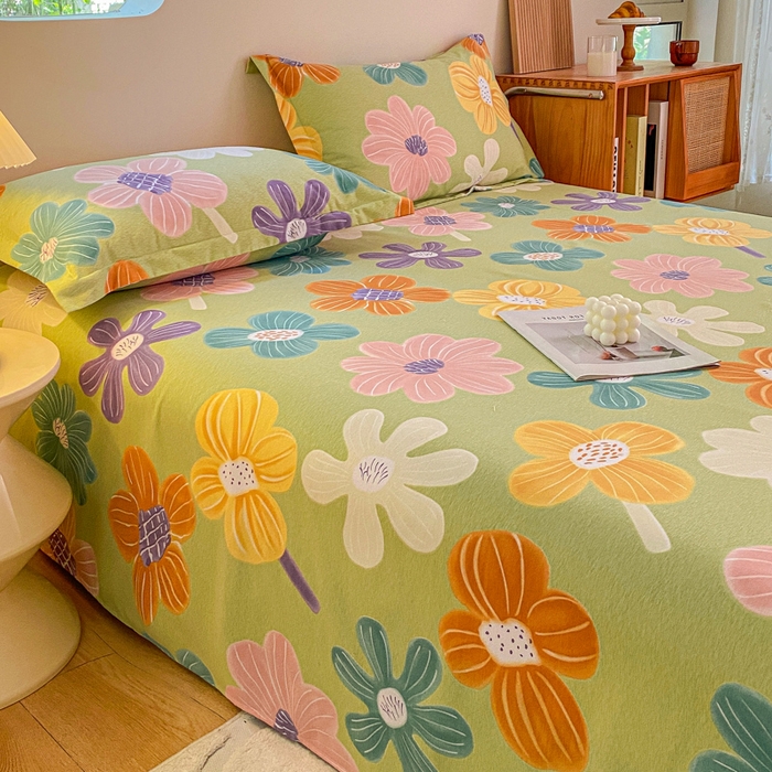 91家纺网 家纺一手货源 找家纺 小叮当家纺仓储工厂店 2025新款（买家秀 不断货）A类全棉纯棉磨毛单床单 床单单件 花骨朵-绿