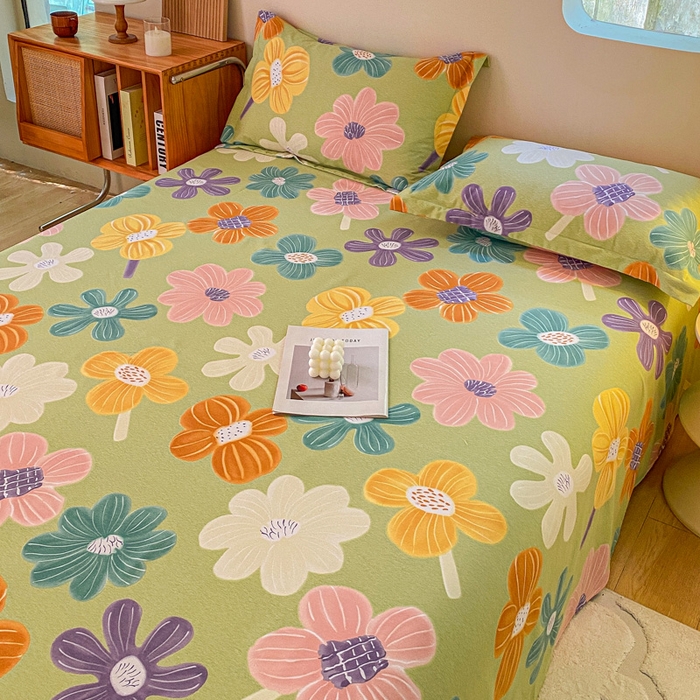 91家纺网 家纺一手货源 找家纺 小叮当家纺仓储工厂店 2025新款（买家秀 不断货）A类全棉纯棉磨毛单床单 床单单件 花骨朵-绿