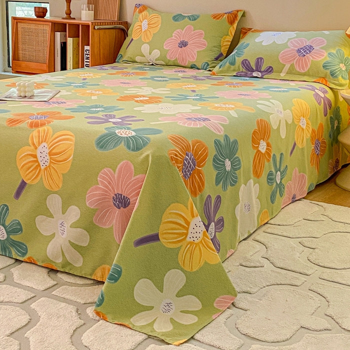 91家纺网 家纺一手货源 找家纺 小叮当家纺仓储工厂店 2025新款（买家秀 不断货）A类全棉纯棉磨毛单床单 床单单件 花骨朵-绿