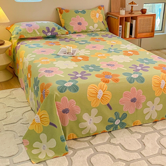 91家纺网 家纺一手货源 找家纺 小叮当家纺仓储工厂店 2025新款（买家秀 不断货）A类全棉纯棉磨毛单床单 床单单件 花骨朵-绿