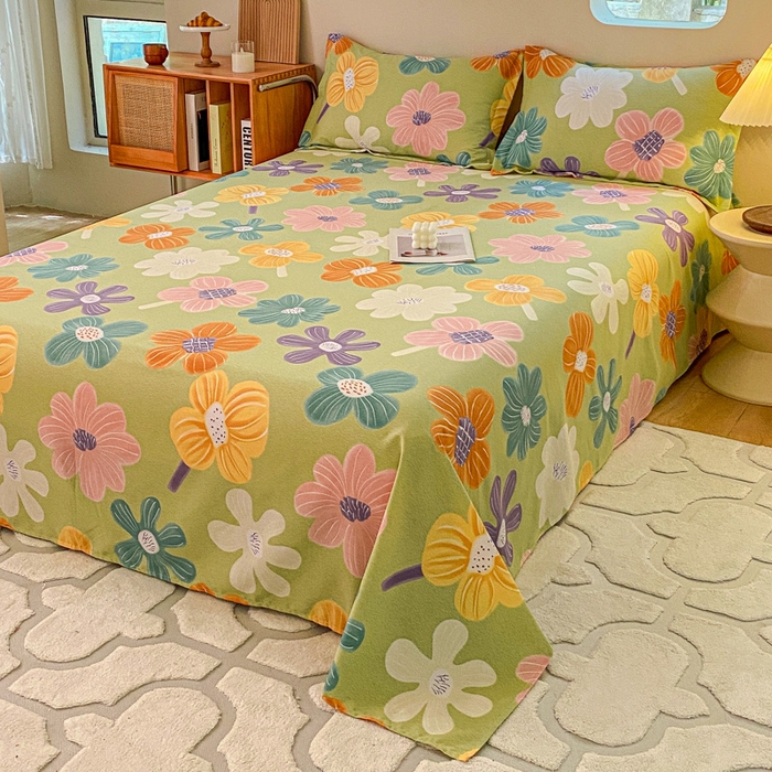 91家纺网 家纺一手货源 找家纺 小叮当家纺仓储工厂店 2025新款（买家秀 不断货）A类全棉纯棉磨毛单床单 床单单件 花骨朵-绿