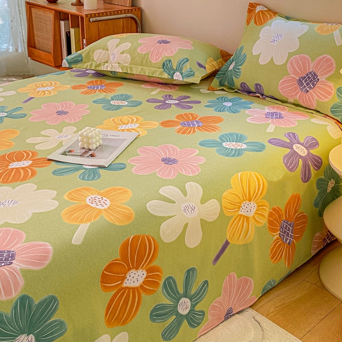 91家纺网 家纺一手货源 找家纺 小叮当家纺仓储工厂店 2025新款（买家秀 不断货）A类全棉纯棉磨毛单床单 床单单件 花骨朵-绿