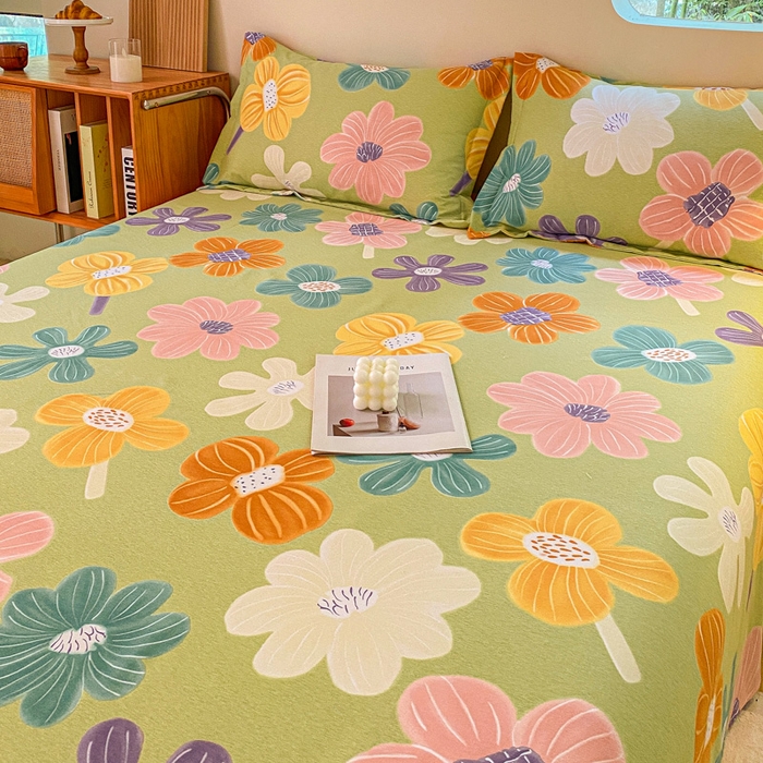 91家纺网 家纺一手货源 找家纺 小叮当家纺仓储工厂店 2025新款（买家秀 不断货）A类全棉纯棉磨毛单床单 床单单件 花骨朵-绿