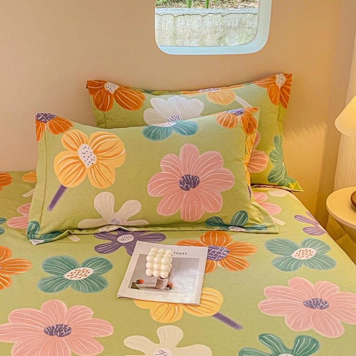 91家纺网 家纺一手货源 找家纺 小叮当家纺仓储工厂店 2025新款（买家秀 不断货）A类全棉纯棉磨毛单床单 床单单件 花骨朵-绿