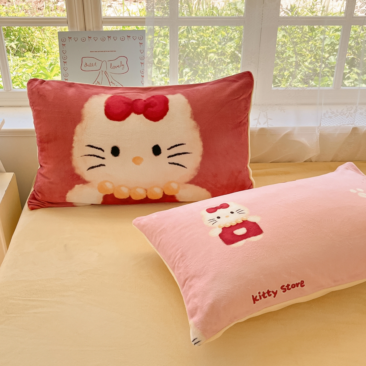 91家纺网 家纺一手货源 找家纺 如一 2025新款高克重卡通印花牛奶绒四件套第三批 猫咪粉