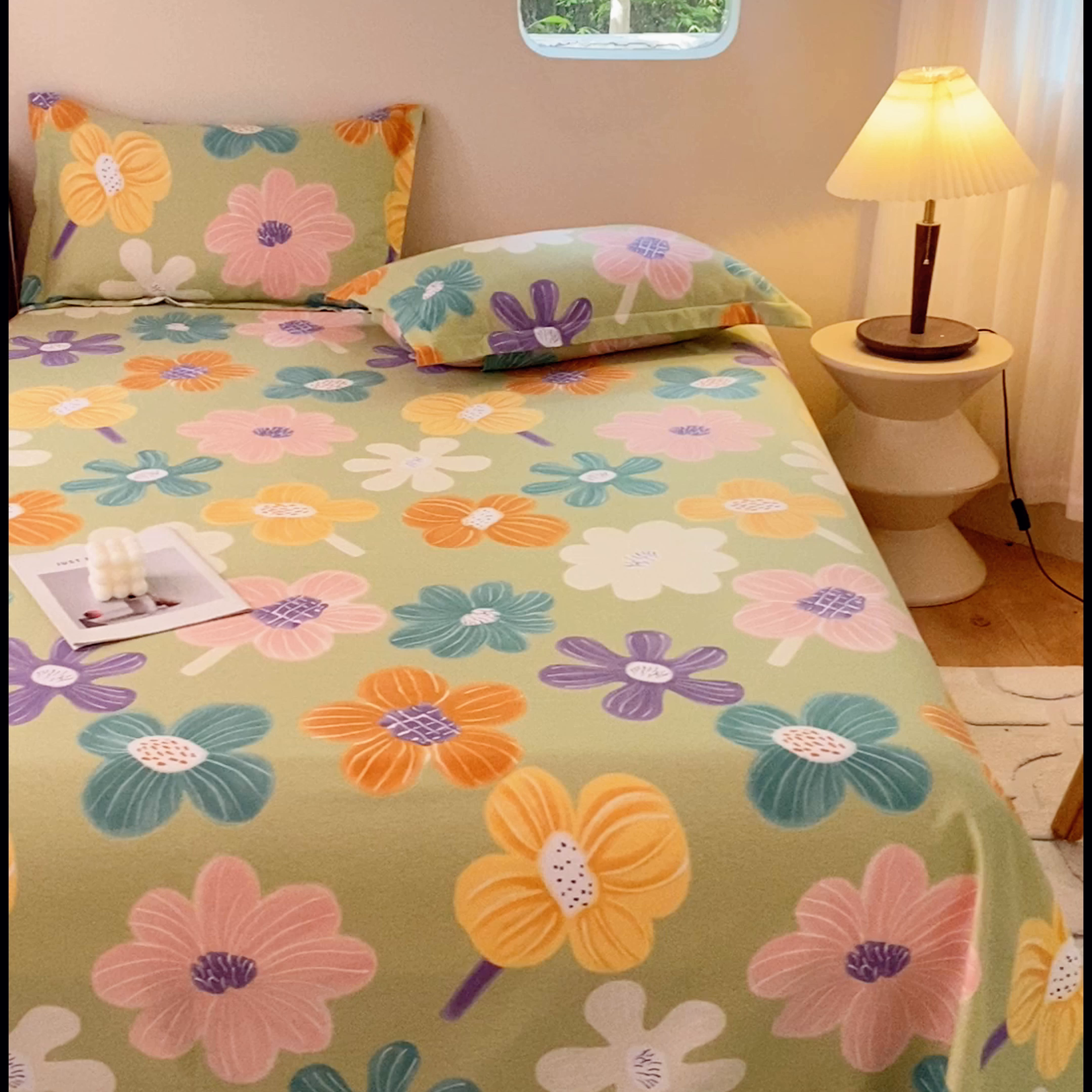 91家纺网 家纺一手货源 找家纺 小叮当家纺仓储工厂店 2025新款（买家秀 不断货）A类全棉纯棉磨毛单床单 床单单件 花骨朵-绿