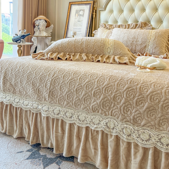 91家纺网 家纺一手货源 找家纺 瑞宝 2025新款全消光牛奶绒床盖四件套-华尔兹 华尔兹-奶茶棕（控价310起 ）