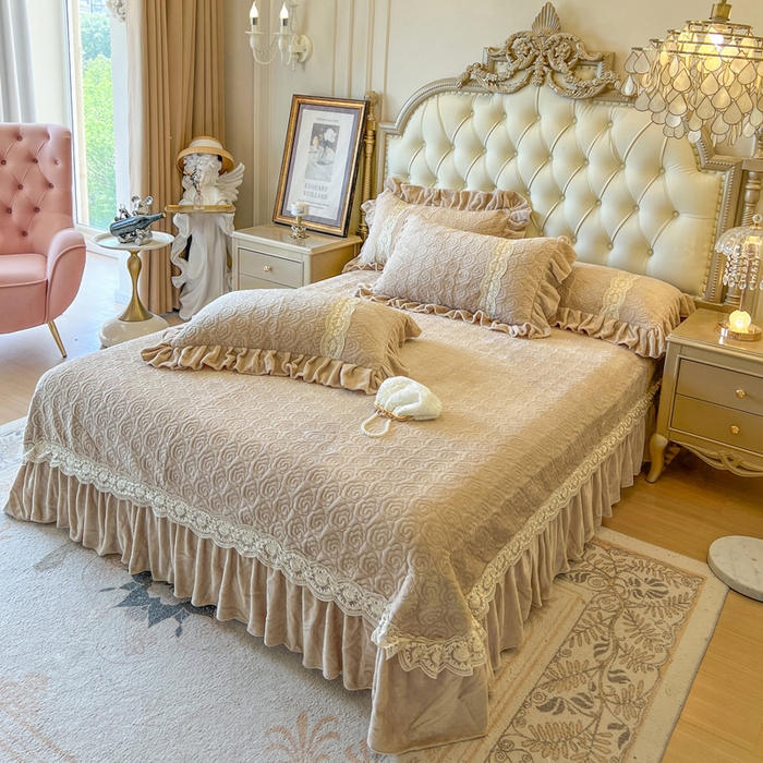 91家纺网 家纺一手货源 找家纺 瑞宝 2025新款全消光牛奶绒床盖四件套-华尔兹 华尔兹-奶茶棕（控价310起 ）