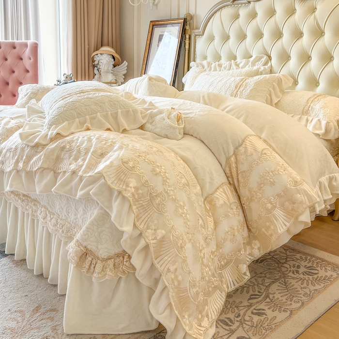 91家纺网 家纺一手货源 找家纺 瑞宝 2025新款全消光牛奶绒床盖四件套-华尔兹 华尔兹-奶油米（控价310起 ）