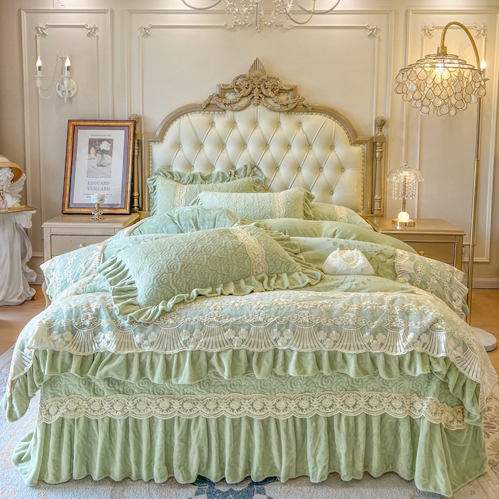 瑞宝 2025新款全消光牛奶绒床盖四件套-华尔兹 华尔兹-青柠绿（控价310起 ）