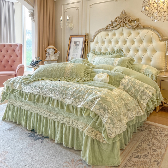 91家纺网 家纺一手货源 找家纺 瑞宝 2025新款全消光牛奶绒床盖四件套-华尔兹 华尔兹-青柠绿（控价310起 ）