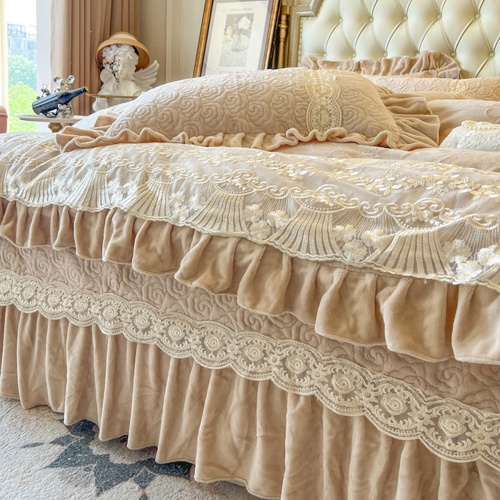 91家纺网 家纺一手货源 找家纺 瑞宝 2025新款全消光牛奶绒床盖四件套-华尔兹 华尔兹-奶茶棕（控价310起 ）