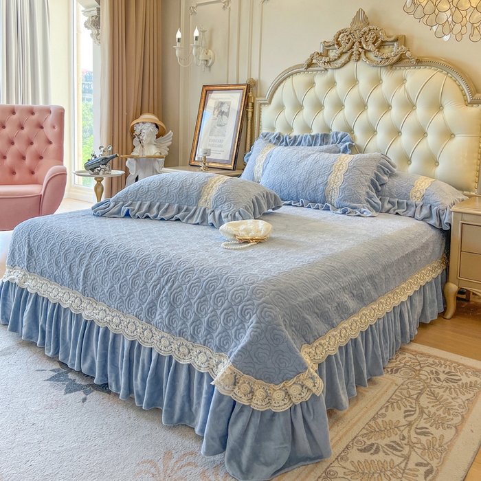 91家纺网 家纺一手货源 找家纺 瑞宝 2025新款全消光牛奶绒床盖四件套-华尔兹 华尔兹-星空蓝（控价310起 ）