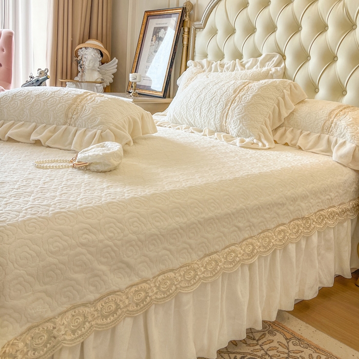 91家纺网 家纺一手货源 找家纺 瑞宝 2025新款全消光牛奶绒床盖四件套-华尔兹 华尔兹-奶油米（控价310起 ）