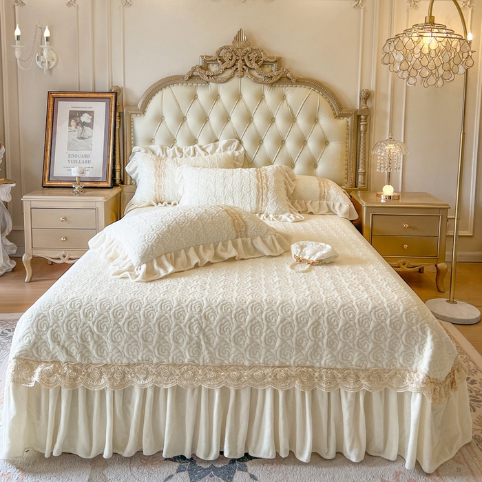 91家纺网 家纺一手货源 找家纺 瑞宝 2025新款全消光牛奶绒床盖四件套-华尔兹 华尔兹-奶油米（控价310起 ）