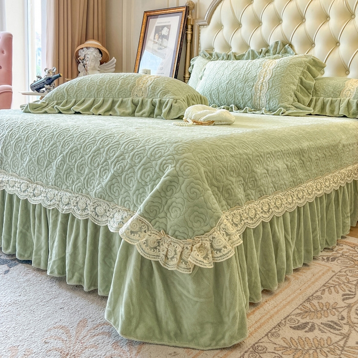 91家纺网 家纺一手货源 找家纺 瑞宝 2025新款全消光牛奶绒床盖四件套-华尔兹 华尔兹-青柠绿（控价310起 ）