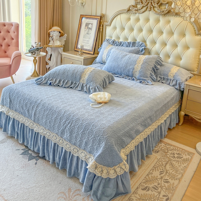 91家纺网 家纺一手货源 找家纺 瑞宝 2025新款全消光牛奶绒床盖四件套-华尔兹 华尔兹-星空蓝（控价310起 ）