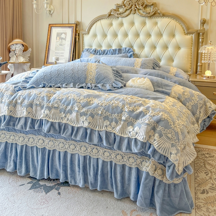 91家纺网 家纺一手货源 找家纺 瑞宝 2025新款全消光牛奶绒床盖四件套-华尔兹 华尔兹-星空蓝（控价310起 ）