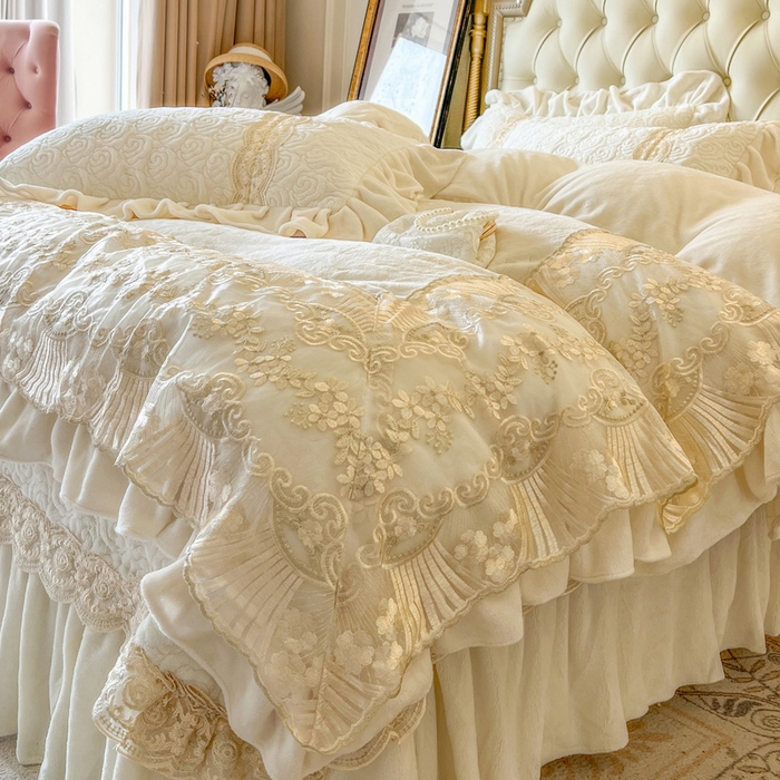 91家纺网 家纺一手货源 找家纺 瑞宝 2025新款全消光牛奶绒床盖四件套-华尔兹 华尔兹-奶油米（控价310起 ）