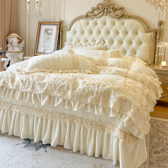 91家纺网 家纺一手货源 找家纺 瑞宝 2025新款全消光牛奶绒床盖四件套-华尔兹 华尔兹-奶油米（控价310起 ）