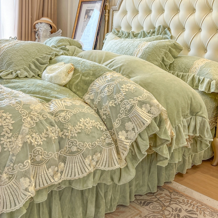 91家纺网 家纺一手货源 找家纺 瑞宝 2025新款全消光牛奶绒床盖四件套-华尔兹 华尔兹-青柠绿（控价310起 ）