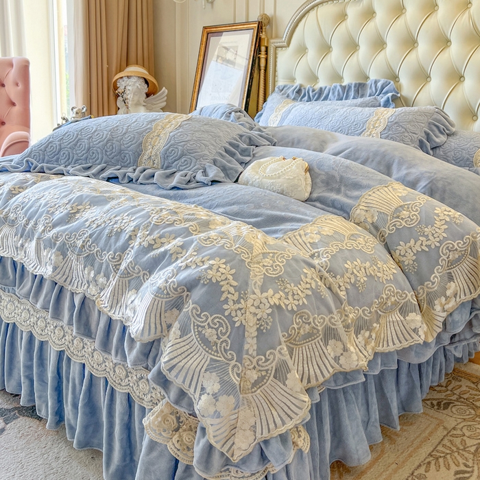 91家纺网 家纺一手货源 找家纺 瑞宝 2025新款全消光牛奶绒床盖四件套-华尔兹 华尔兹-星空蓝（控价310起 ）