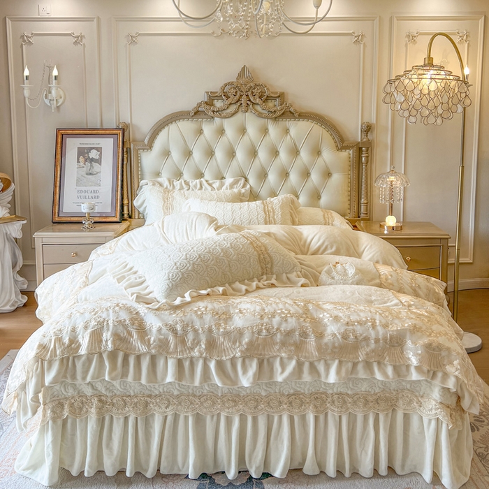 瑞宝 2025新款全消光牛奶绒床盖四件套-华尔兹 华尔兹-奶油米（控价310起 ）