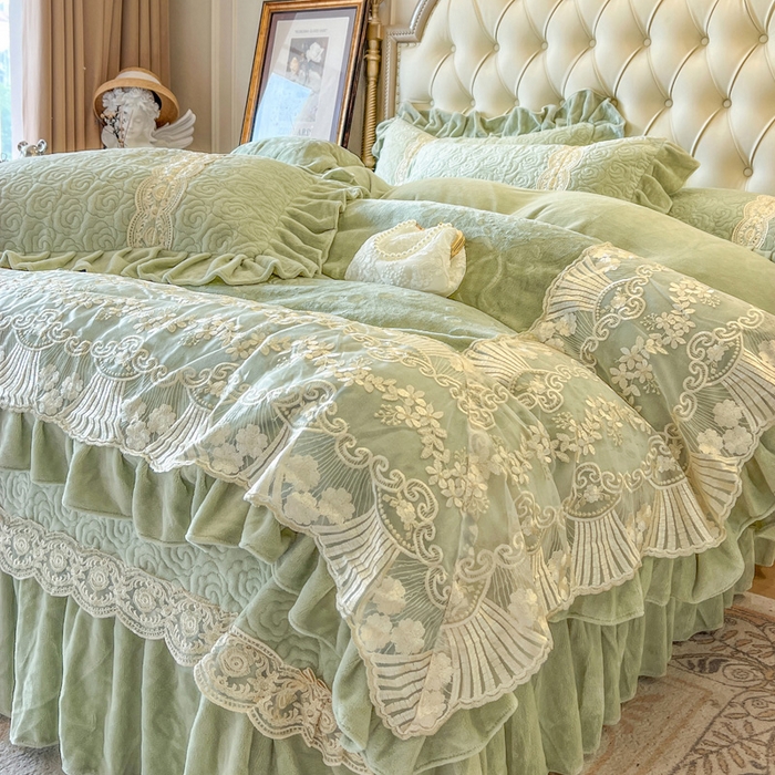 91家纺网 家纺一手货源 找家纺 瑞宝 2025新款全消光牛奶绒床盖四件套-华尔兹 华尔兹-青柠绿（控价310起 ）