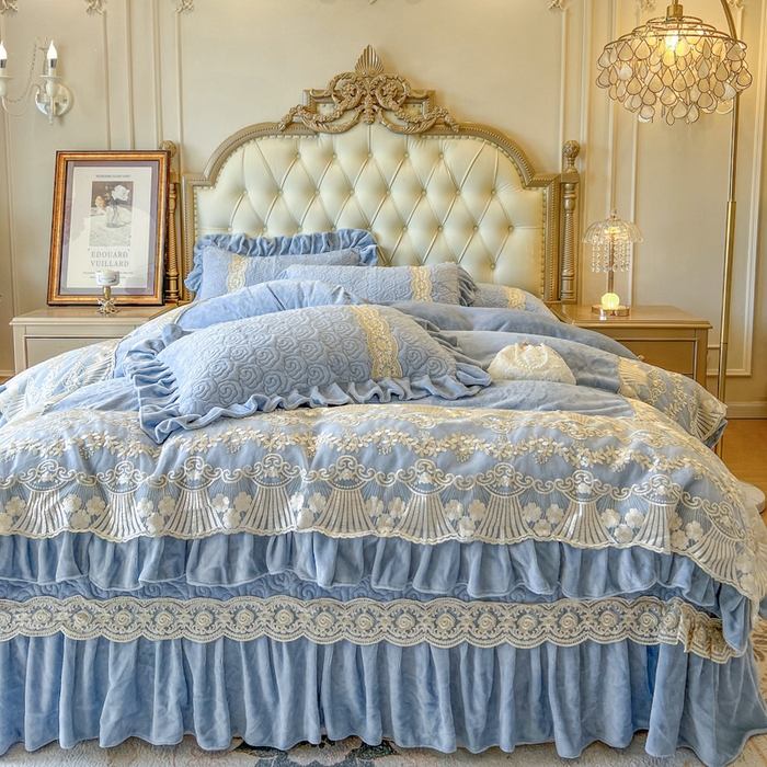 91家纺网 家纺一手货源 找家纺 瑞宝 2025新款全消光牛奶绒床盖四件套-华尔兹 华尔兹-星空蓝（控价310起 ）