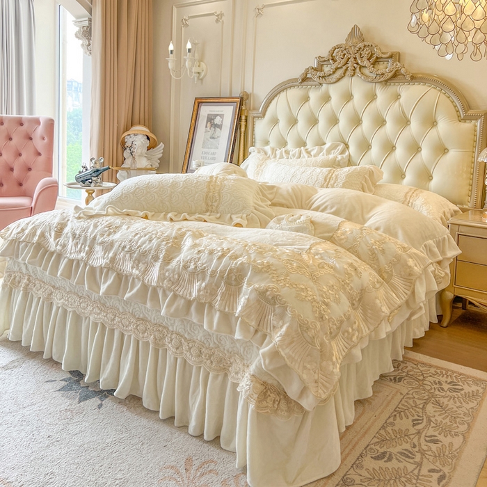 91家纺网 家纺一手货源 找家纺 瑞宝 2025新款全消光牛奶绒床盖四件套-华尔兹 华尔兹-奶油米（控价310起 ）