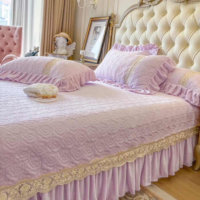 91家纺网 家纺一手货源 找家纺 瑞宝 2025新款全消光牛奶绒床盖四件套-华尔兹 华尔兹-香芋紫（控价310起 ）