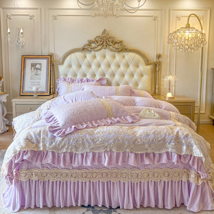 瑞宝 2025新款全消光牛奶绒床盖四件套-华尔兹 华尔兹-香芋紫（控价310起 ）