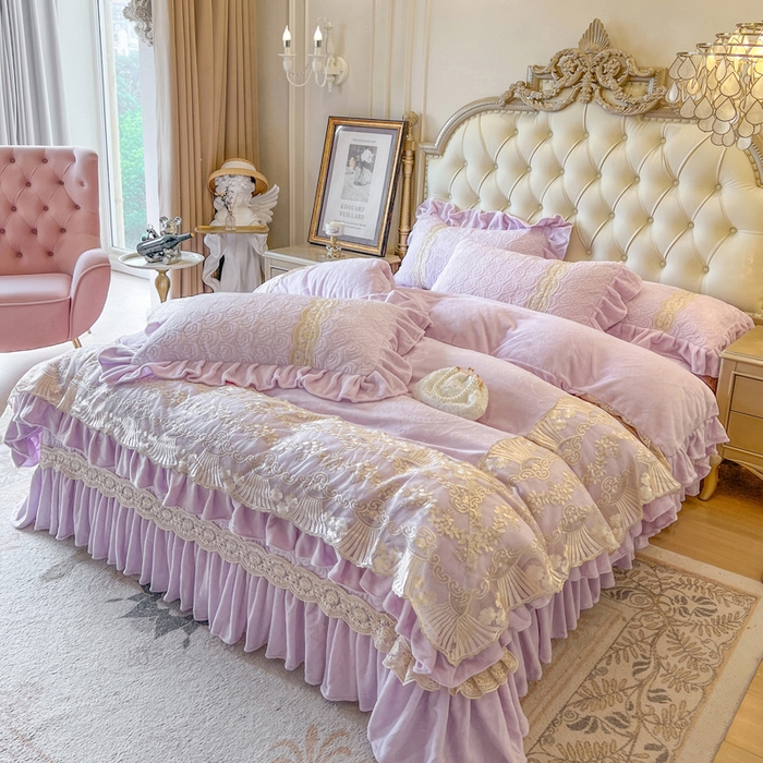 91家纺网 家纺一手货源 找家纺 瑞宝 2025新款全消光牛奶绒床盖四件套-华尔兹 华尔兹-香芋紫（控价310起 ）