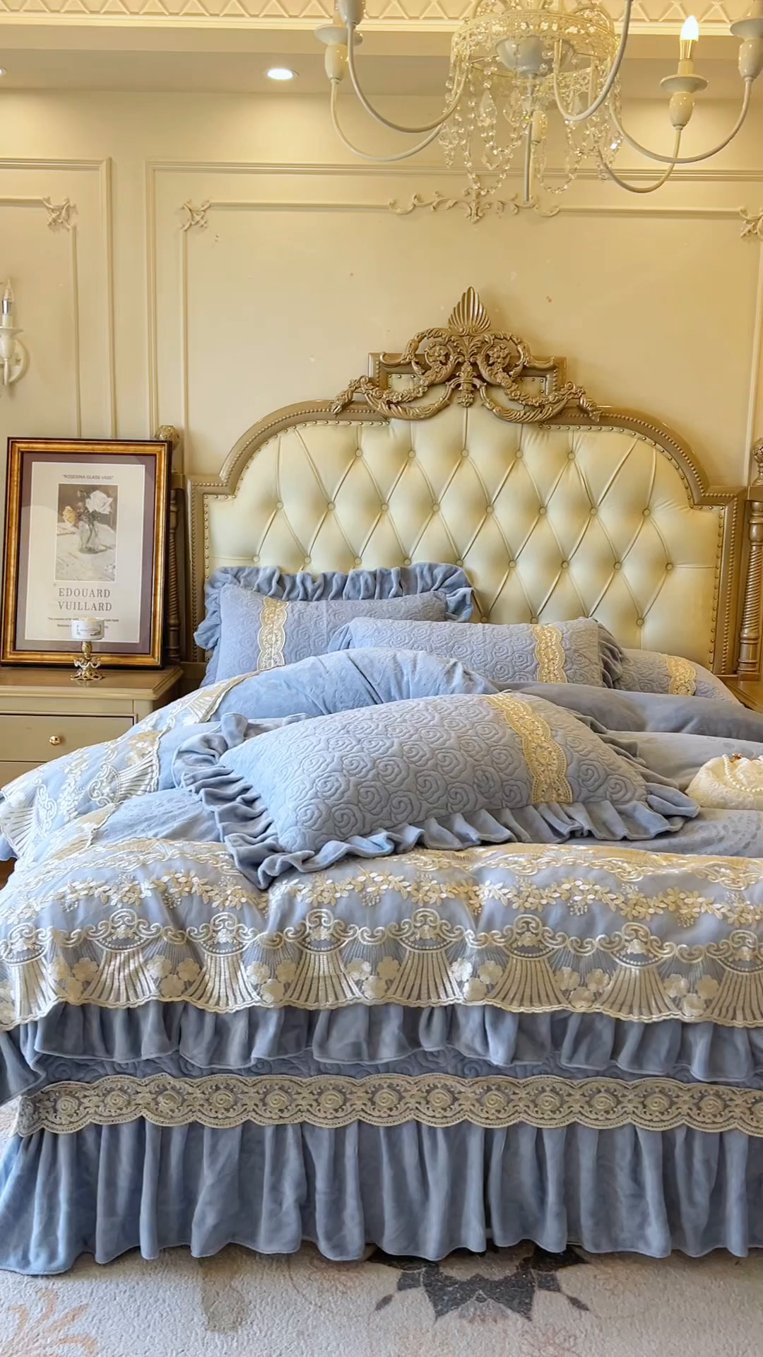 91家纺网 家纺一手货源 找家纺 瑞宝 2025新款全消光牛奶绒床盖四件套-华尔兹 华尔兹-星空蓝（控价310起 ）