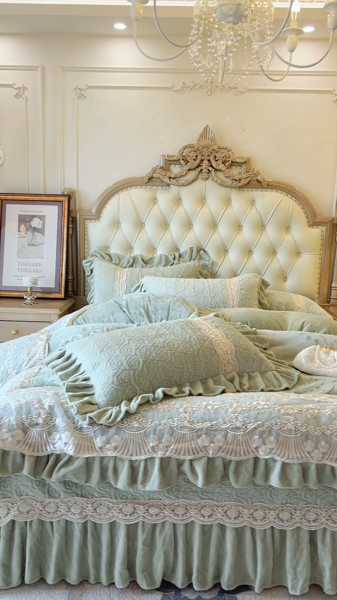 91家纺网 家纺一手货源 找家纺 瑞宝 2025新款全消光牛奶绒床盖四件套-华尔兹 华尔兹-青柠绿（控价310起 ）