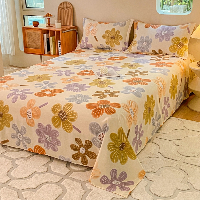 91家纺网 家纺一手货源 找家纺 小叮当家纺仓储工厂店 2025新款（买家秀 不断货）A类全棉纯棉磨毛单床单 床单单件 花骨朵-米