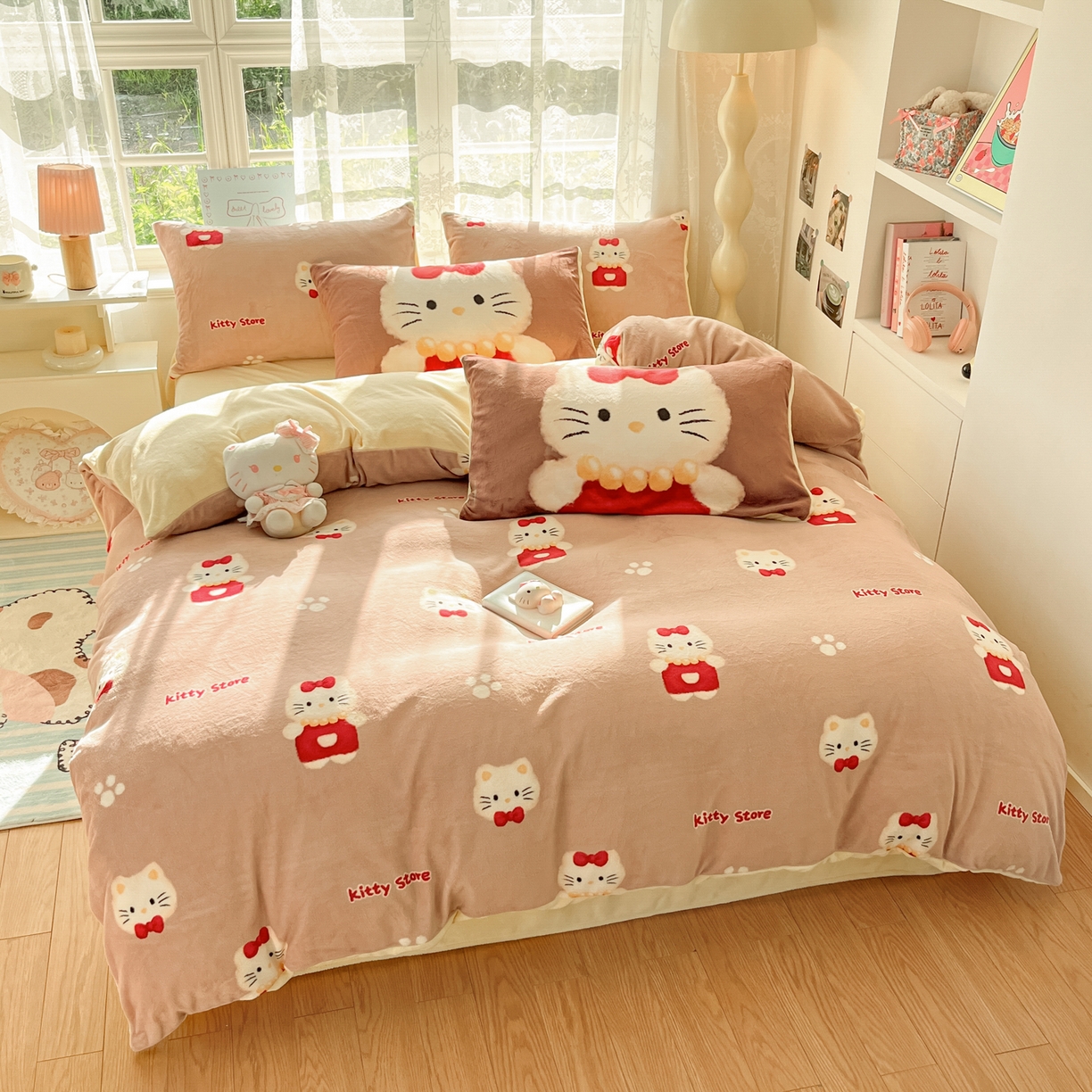 91家纺网 家纺一手货源 找家纺 如一 2025新款高克重卡通印花牛奶绒四件套第三批 猫咪咖