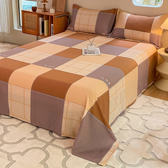 91家纺网 家纺一手货源 找家纺 小叮当家纺仓储工厂店 2025新款（买家秀 不断货）A类全棉纯棉磨毛单床单 床单单件 咖格