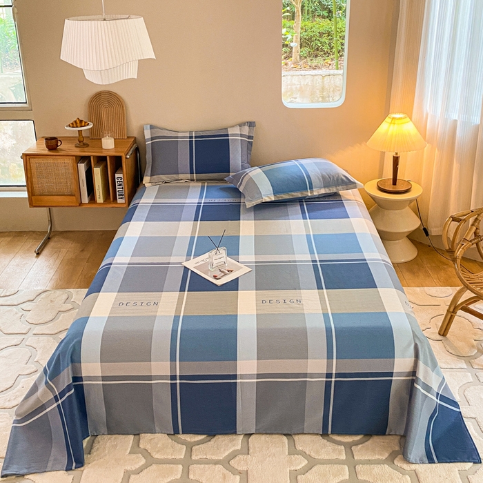小叮当家纺仓储工厂店 2025新款（买家秀 不断货）A类全棉纯棉磨毛单床单 床单单件 蓝格子