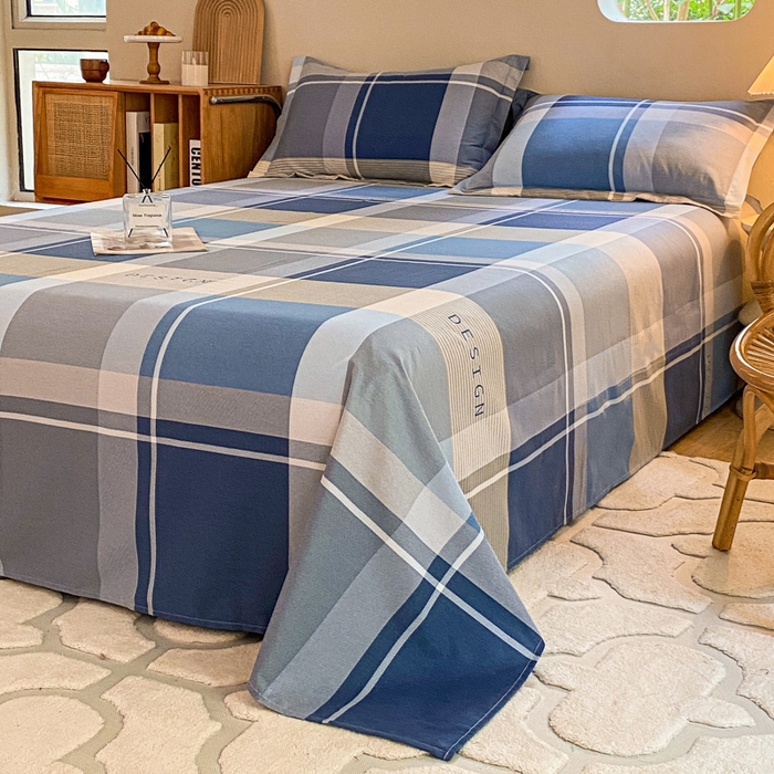 91家纺网 家纺一手货源 找家纺 小叮当家纺仓储工厂店 2025新款（买家秀 不断货）A类全棉纯棉磨毛单床单 床单单件 蓝格子