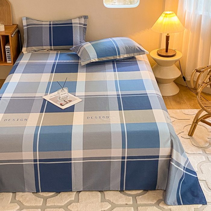 91家纺网 家纺一手货源 找家纺 小叮当家纺仓储工厂店 2025新款（买家秀 不断货）A类全棉纯棉磨毛单床单 床单单件 蓝格子