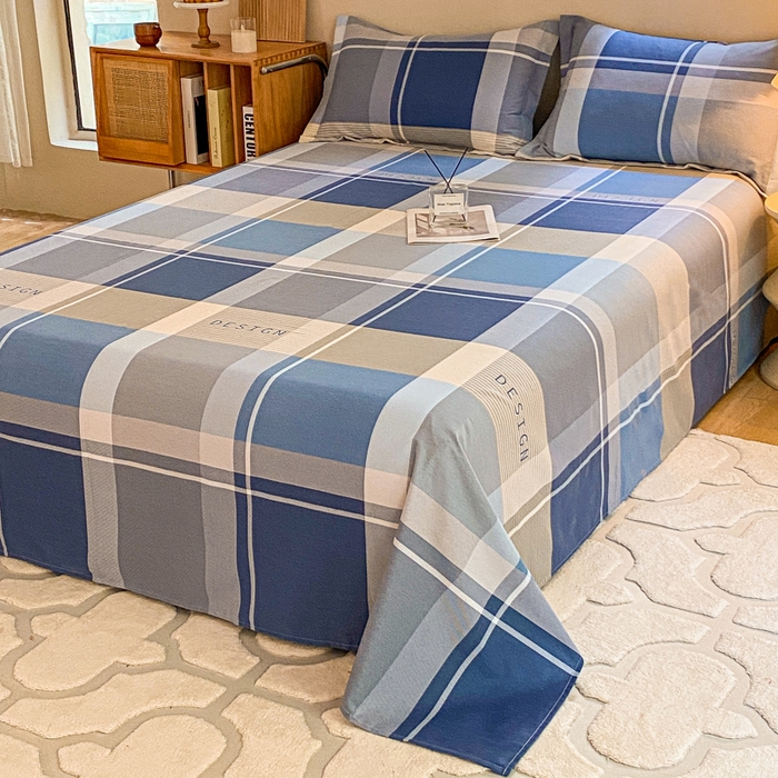 91家纺网 家纺一手货源 找家纺 小叮当家纺仓储工厂店 2025新款（买家秀 不断货）A类全棉纯棉磨毛单床单 床单单件 蓝格子